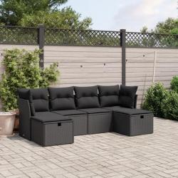 Salon de jardin 6 pcs avec coussins noir résine tressée