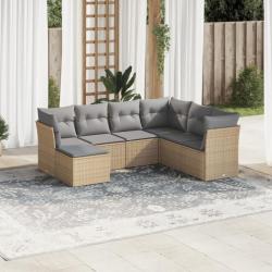 Salon de jardin avec coussins 7 pcs beige résine tressée