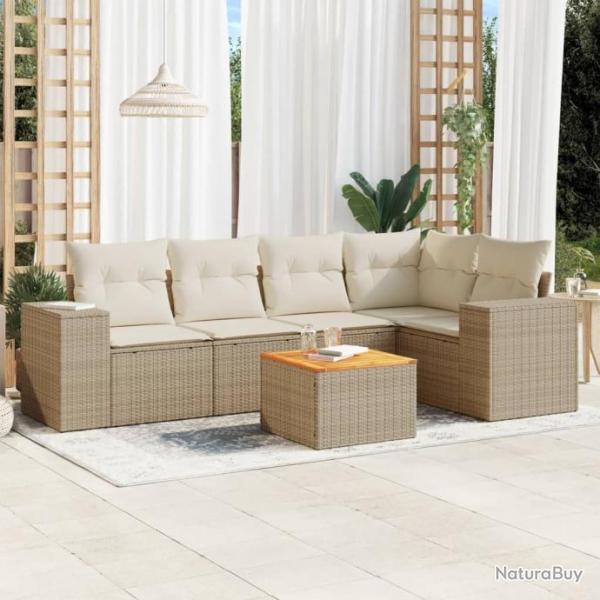 Salon de jardin avec coussins 6 pcs beige rsine tresse