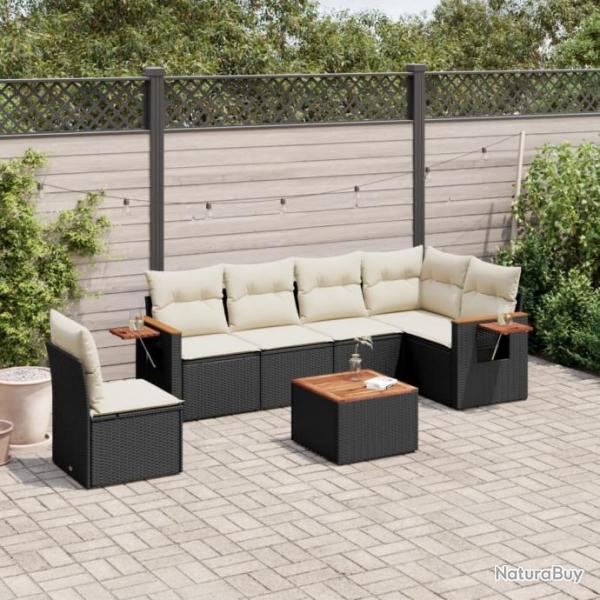 Salon de jardin 7 pcs avec coussins noir rsine tresse