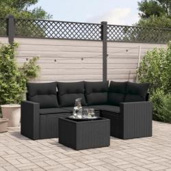 Salon de jardin 5 pcs avec coussins noir résine tressée