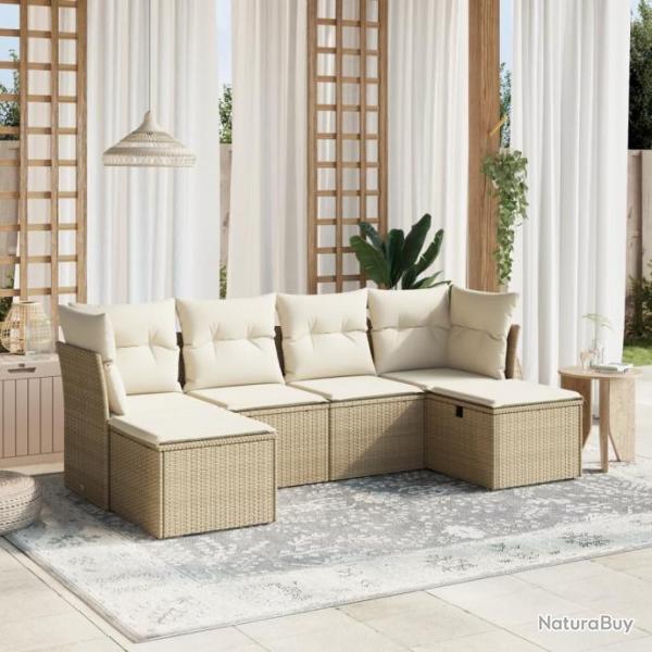 Salon de jardin avec coussins 6 pcs beige rsine tresse