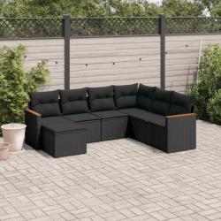 Salon de jardin 7 pcs avec coussins noir résine tressée