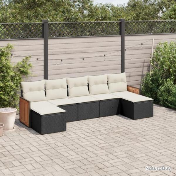 Salon de jardin 7 pcs avec coussins noir rsine tresse