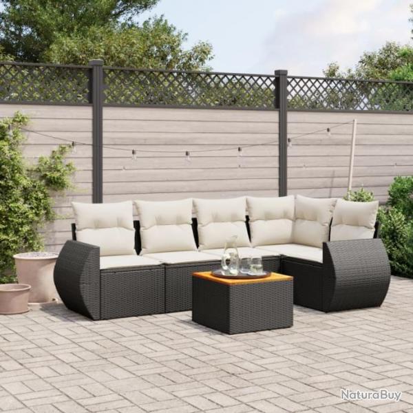 Salon de jardin 6 pcs avec coussins noir rsine tresse