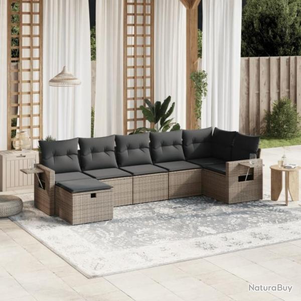 Salon de jardin avec coussins 7 pcs gris rsine tresse