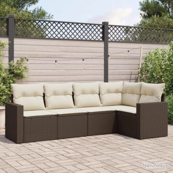 Salon de jardin avec coussins 5 pcs marron rsine tresse