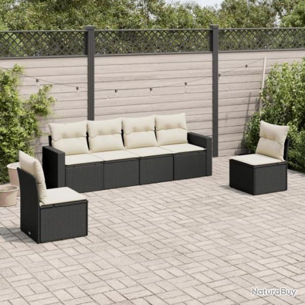 Salon de jardin 6 pcs avec coussins noir rsine tresse