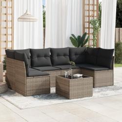 Salon de jardin avec coussins 7 pcs gris résine tressée