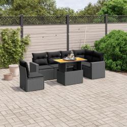 Salon de jardin 7 pcs avec coussins noir résine tressée