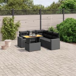 Salon de jardin 6 pcs avec coussins noir résine tressée