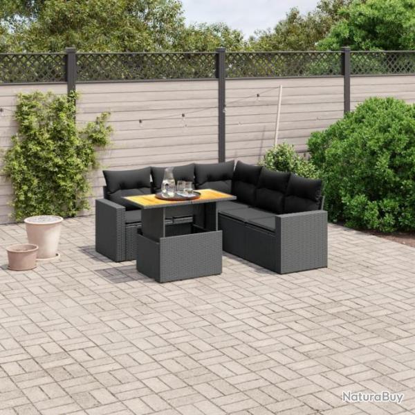 Salon de jardin 6 pcs avec coussins noir rsine tresse