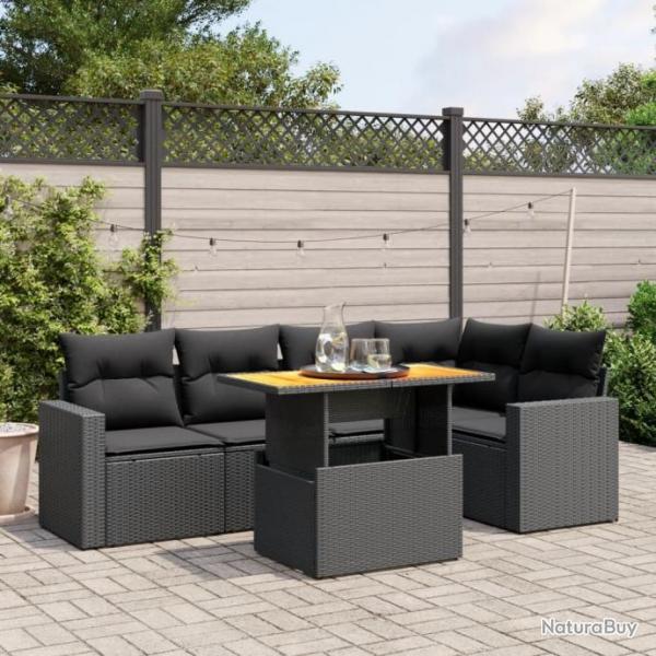 Salon de jardin 6 pcs avec coussins noir rsine tresse