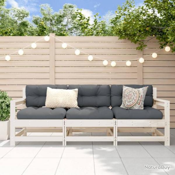 Salon de jardin 3 pcs blanc bois massif de pin