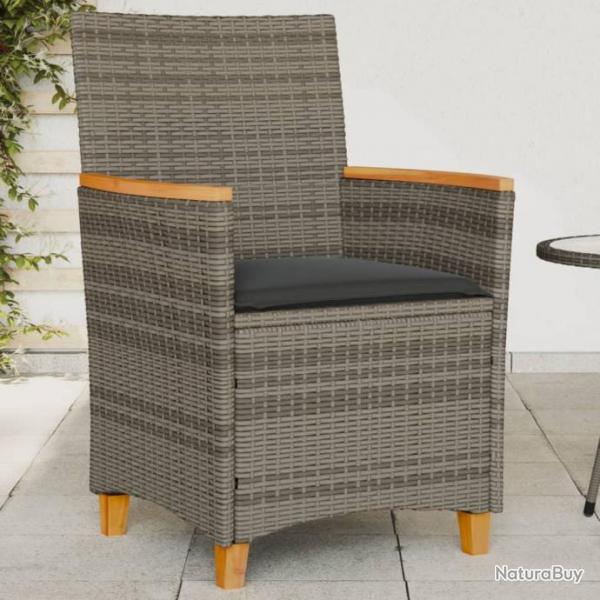 Chaises de jardin coussins lot de 2 gris rsine tresse et bois