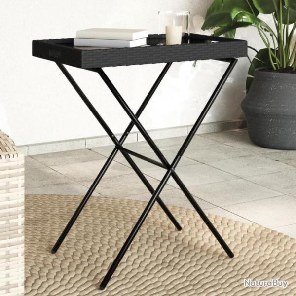 Table  plateau pliable noir 65x40x75 cm rsine tresse