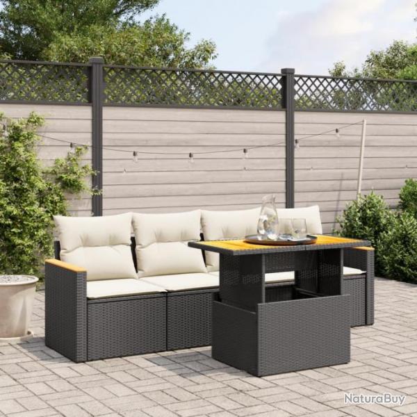 Salon de jardin 5 pcs avec coussins noir rsine tresse