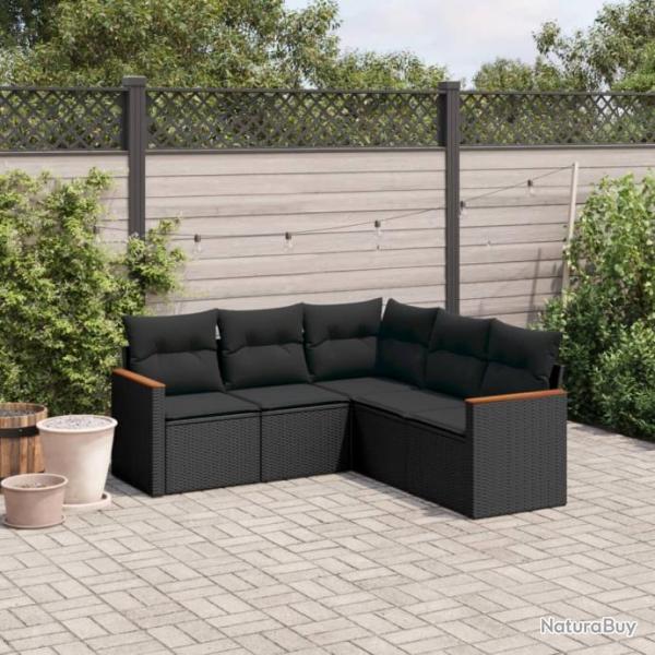 Salon de jardin 5 pcs avec coussins noir rsine tresse