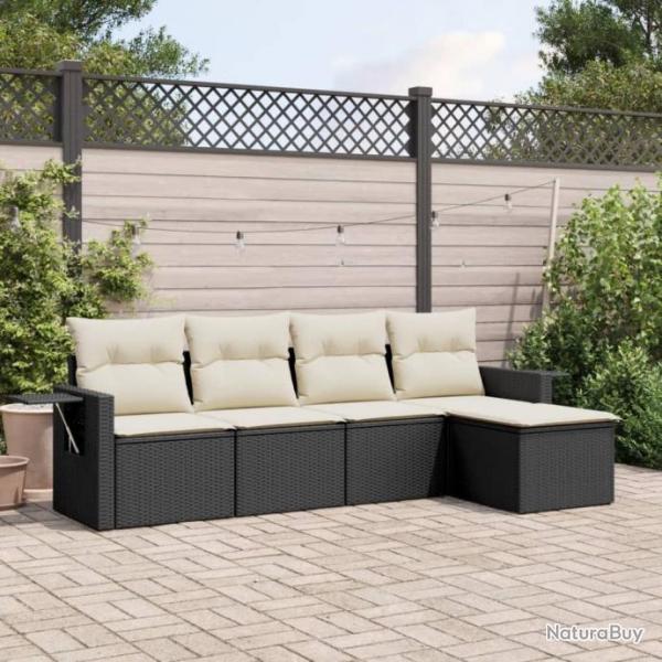 Salon de jardin 5 pcs avec coussins noir rsine tresse