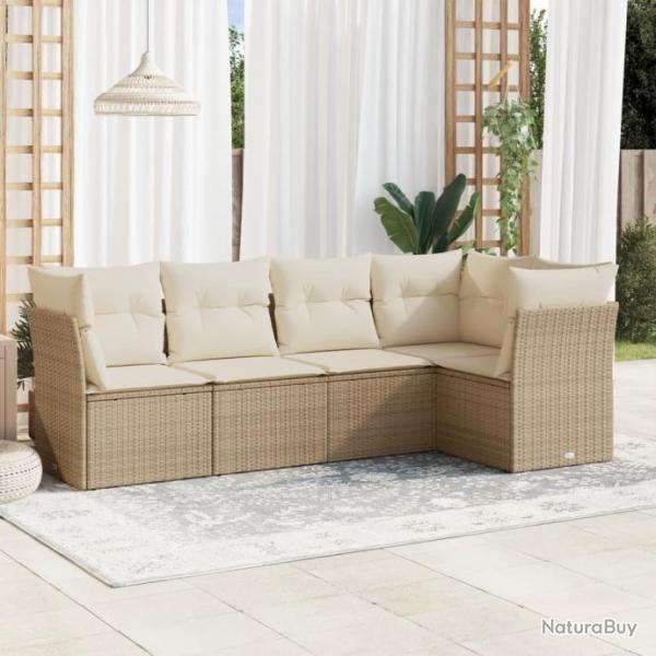 Salon de jardin avec coussins 5 pcs beige rsine tresse