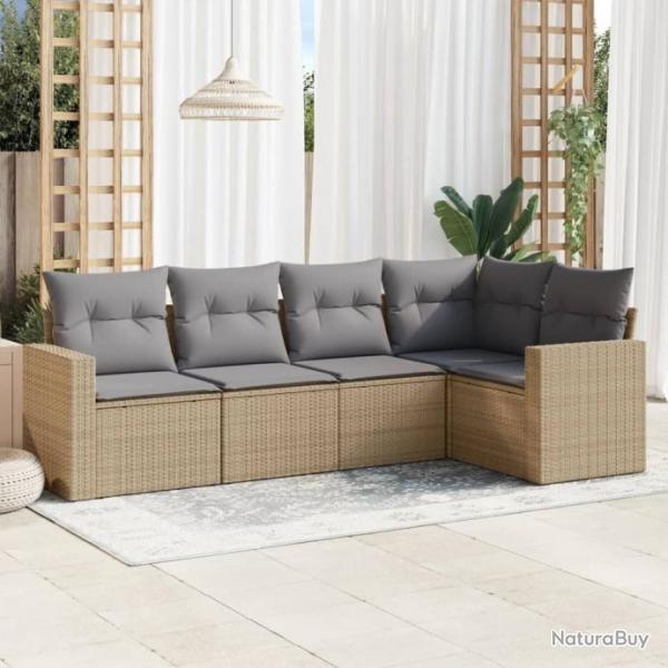 Salon de jardin avec coussins 5 pcs beige rsine tresse