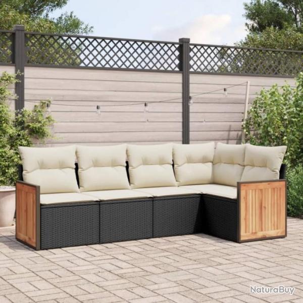 Salon de jardin 5 pcs avec coussins noir rsine tresse