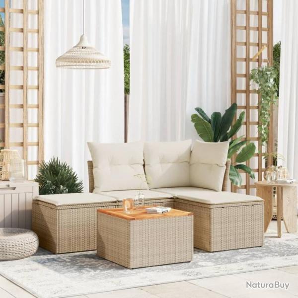 Salon de jardin avec coussins 5 pcs beige rsine tresse