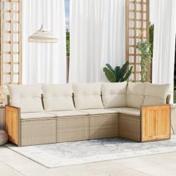 Salon de jardin avec coussins 5 pcs beige résine tressée