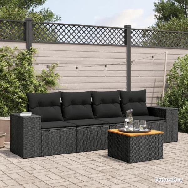 Salon de jardin 5 pcs avec coussins noir rsine tresse