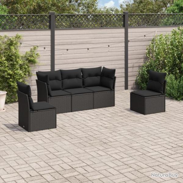 Salon de jardin 5 pcs avec coussins noir rsine tresse