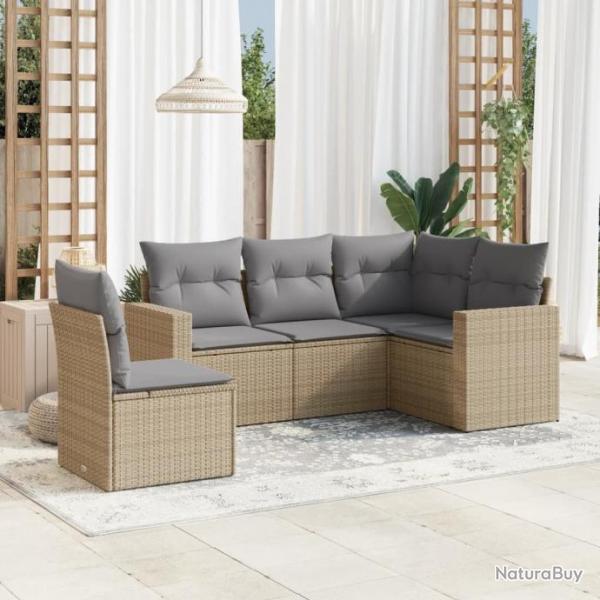 Salon de jardin avec coussins 5 pcs beige rsine tresse