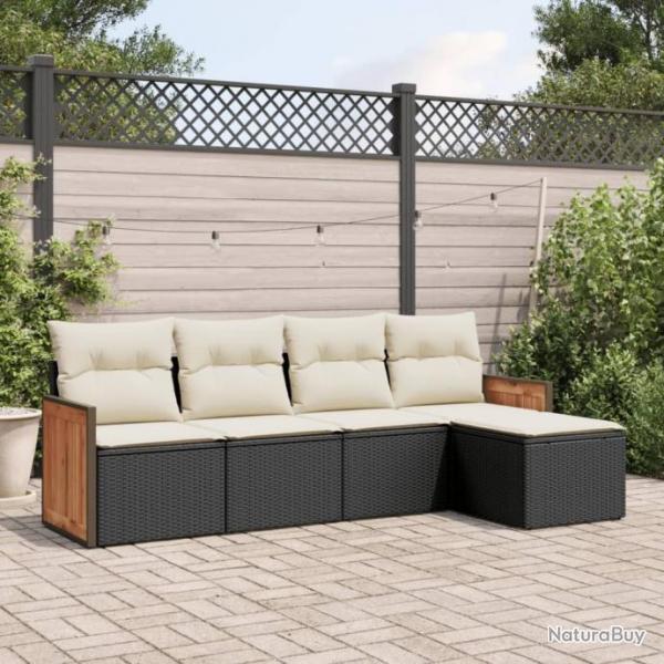 Salon de jardin 5 pcs avec coussins noir rsine tresse