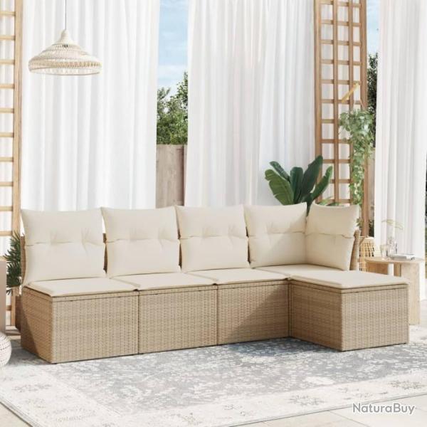 Salon de jardin avec coussins 5 pcs beige rsine tresse