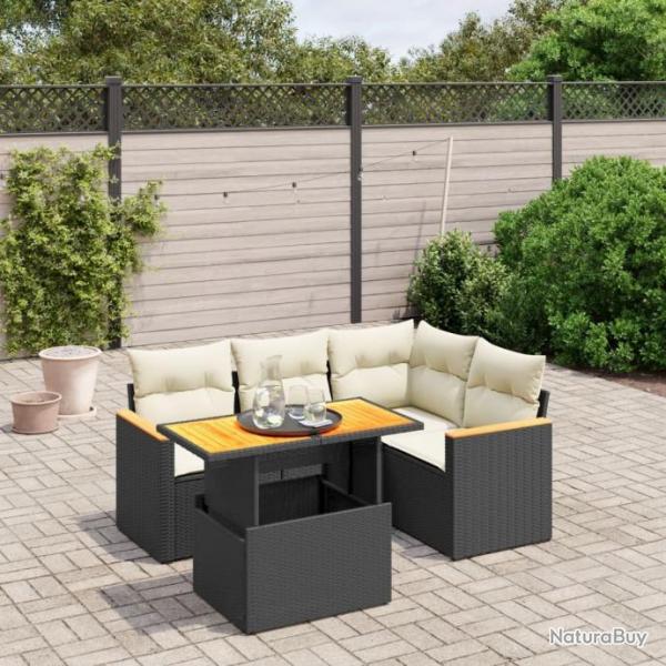 Salon de jardin 5 pcs avec coussins noir rsine tresse