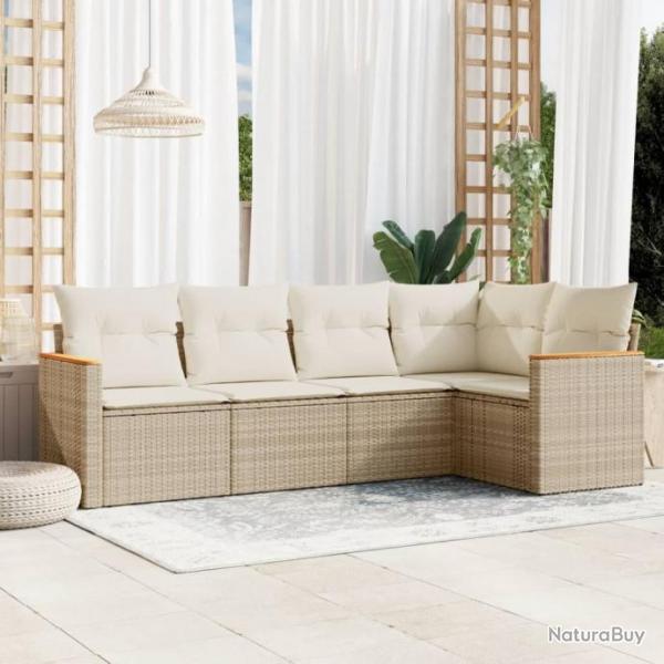 Salon de jardin avec coussins 5 pcs beige rsine tresse