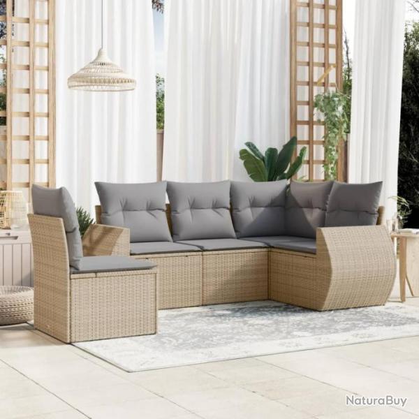 Salon de jardin avec coussins 5 pcs beige rsine tresse