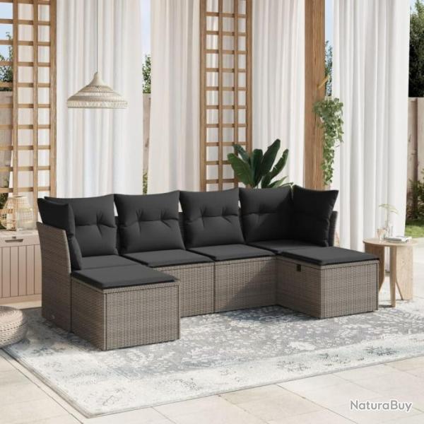 Salon de jardin 6 pcs avec coussins gris rsine tresse