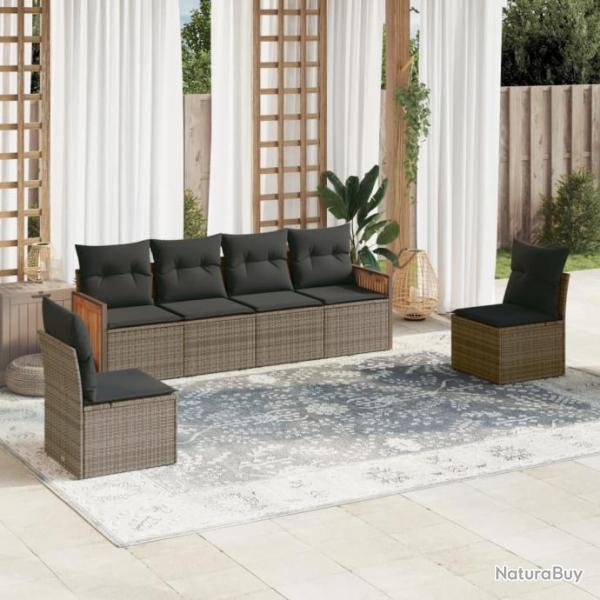 Salon de jardin 6 pcs avec coussins gris rsine tresse