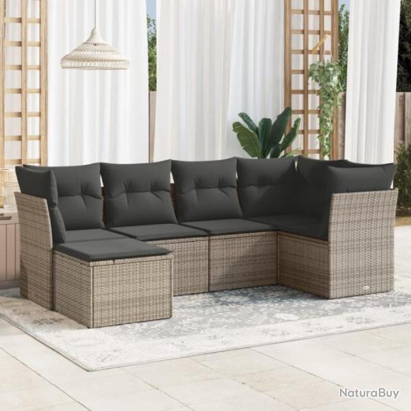 Salon de jardin 6 pcs avec coussins gris rsine tresse