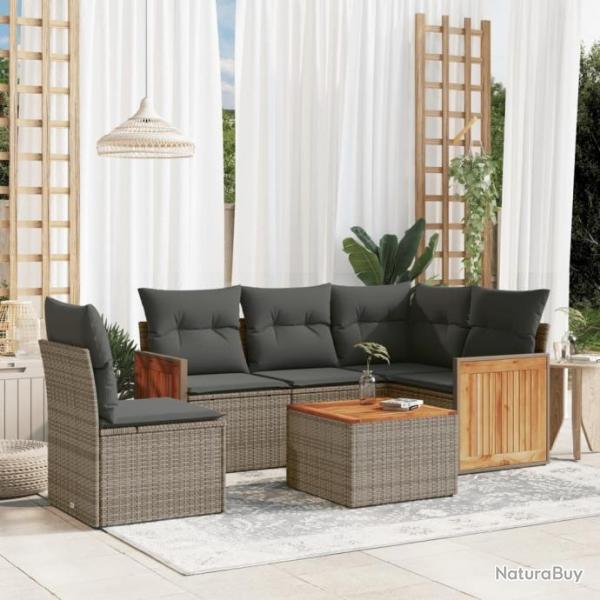 Salon de jardin 6 pcs avec coussins gris rsine tresse