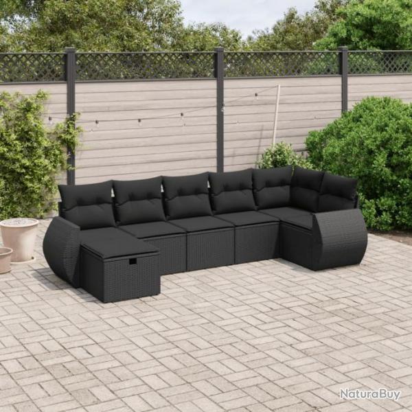 Salon de jardin 7 pcs avec coussins noir rsine tresse