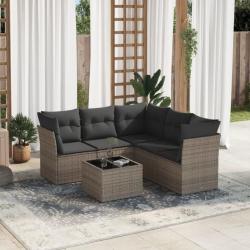 Salon de jardin 6 pcs avec coussins gris résine tressée