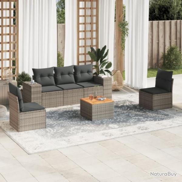 Salon de jardin 6 pcs avec coussins gris rsine tresse