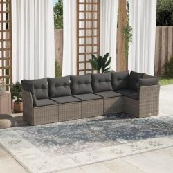 Salon de jardin 6 pcs avec coussins gris résine tressée