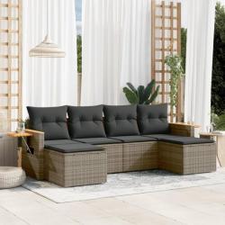 Salon de jardin 6 pcs avec coussins gris résine tressée