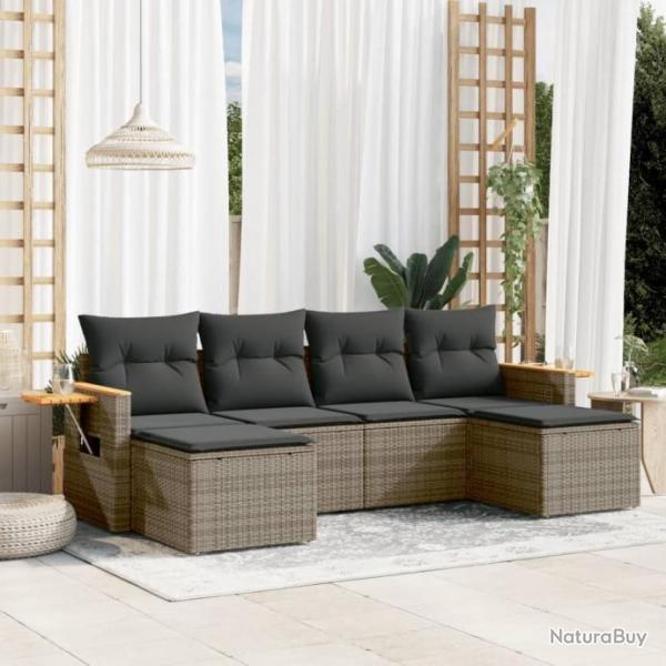 Salon de jardin 6 pcs avec coussins gris rsine tresse