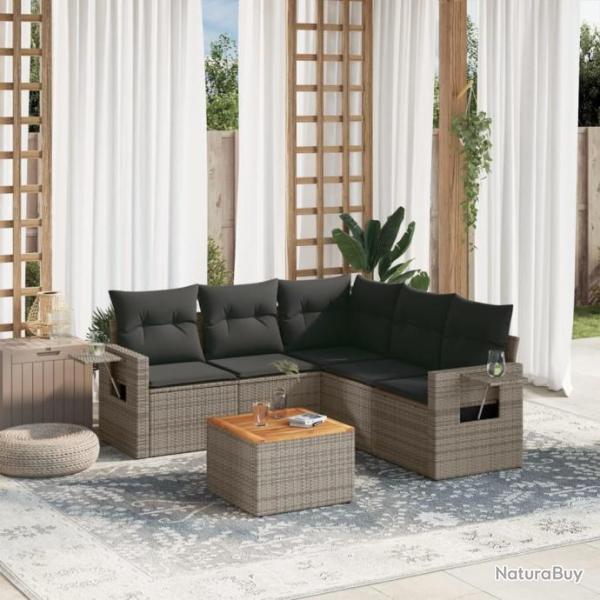 Salon de jardin 6 pcs avec coussins gris rsine tresse