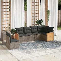 Salon de jardin 6 pcs avec coussins gris résine tressée