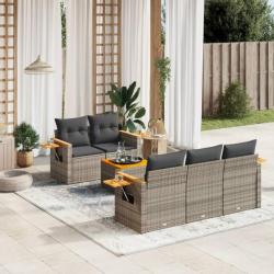 Salon de jardin 6 pcs avec coussins gris résine tressée