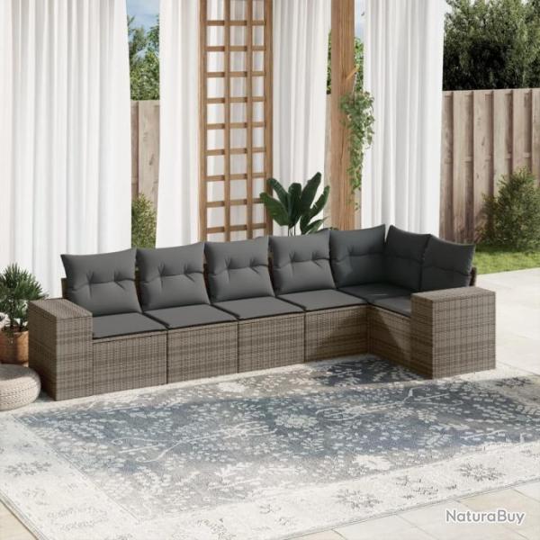 Salon de jardin 6 pcs avec coussins gris rsine tresse